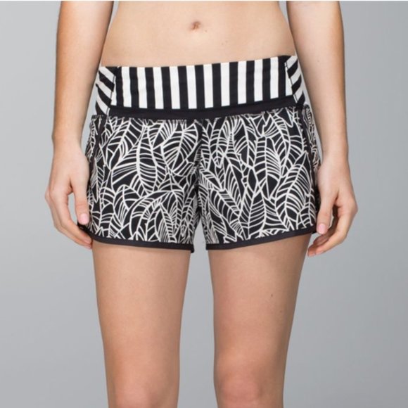 Lululemon Run Times Short *4-Way Stretch Pretty Palm Black Angel Wing 4 - Picture 2 of 16